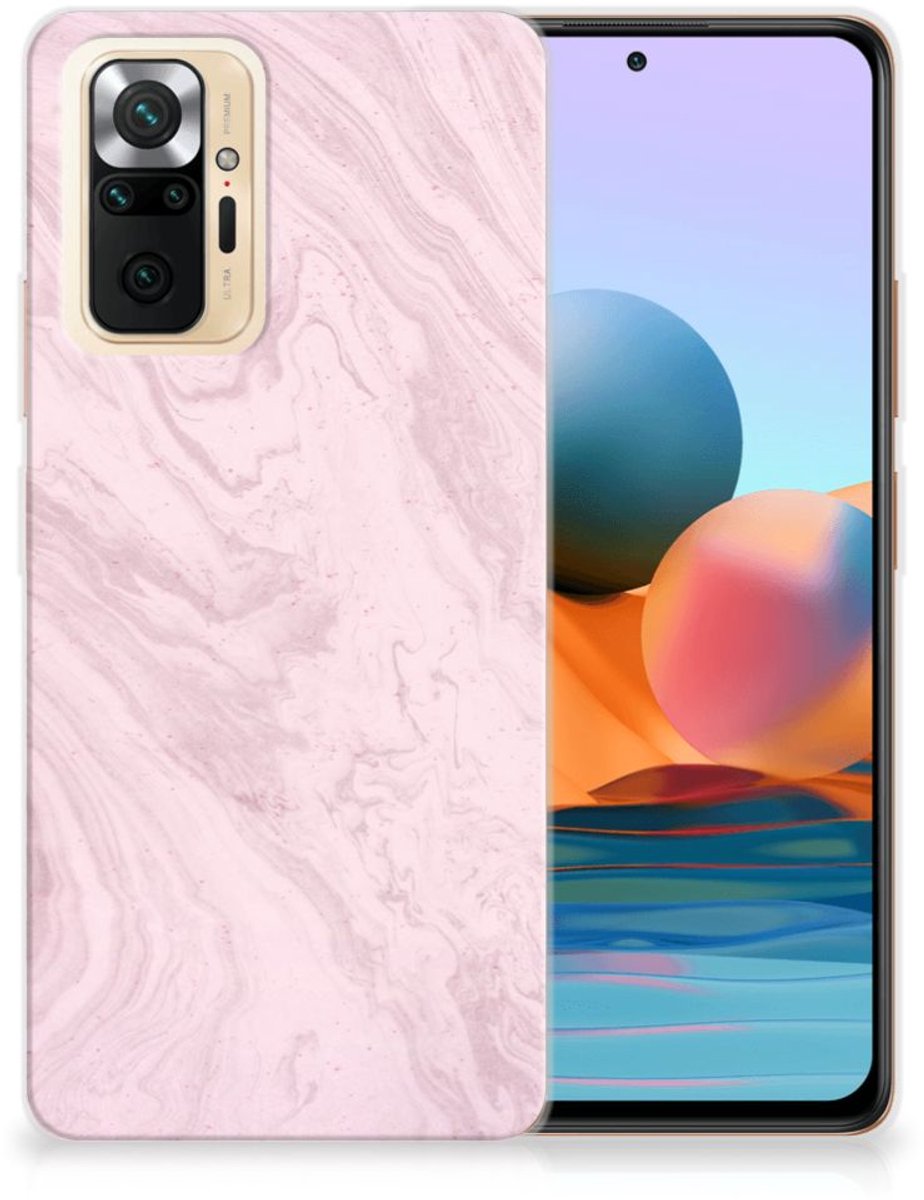 Xiaomi Redmi Note 10 Pro TPU Siliconen Hoesje Marble Pink - Origineel Cadeau Vriendin