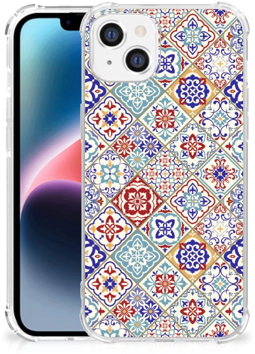 TPU Case Anti-Shock voor Apple iPhone 14 Plus Anti-Shock Hoesje Tiles Color