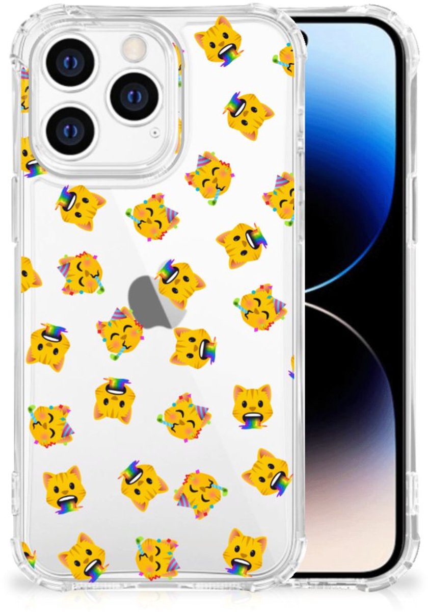 Doorzichtige Silicone Hoesje voor iPhone 14 Pro Katten Emojis