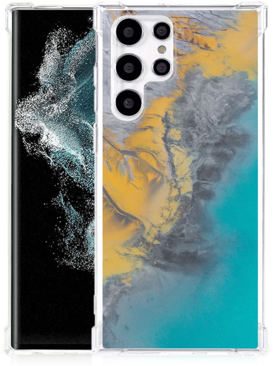 Samsung Galaxy S22 Ultra Anti-Shock Hoesje Marble Blue Gold