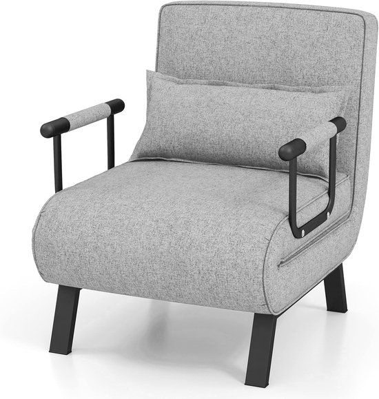 Foto: Costway 4 in 1 slaapstoel inklapbaar slaapbank met 5 standen verstelbare rugleuning afneembaar kussen en gevoerde zitting bankbed met metalen frame belastbaar tot 150 kg lichtgrijs 