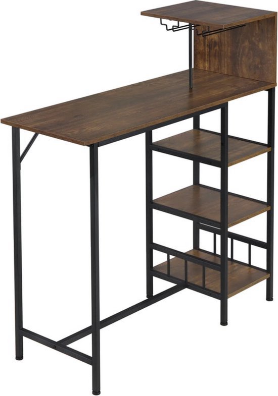 CARO-Möbel Bartafel NELAS in industriële stijl van metaal in zwart en MDF/spaanplaat in bruin, consoletafel vintage industriële stijl met 3 planken en