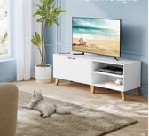 Bambi Tv Kast met 2 deuren - TV-meubel - Kast voor tv's tot 60" - tv-kast met verstelbare planken - industrieel - Wit - 40 x 140 x 50 cm
