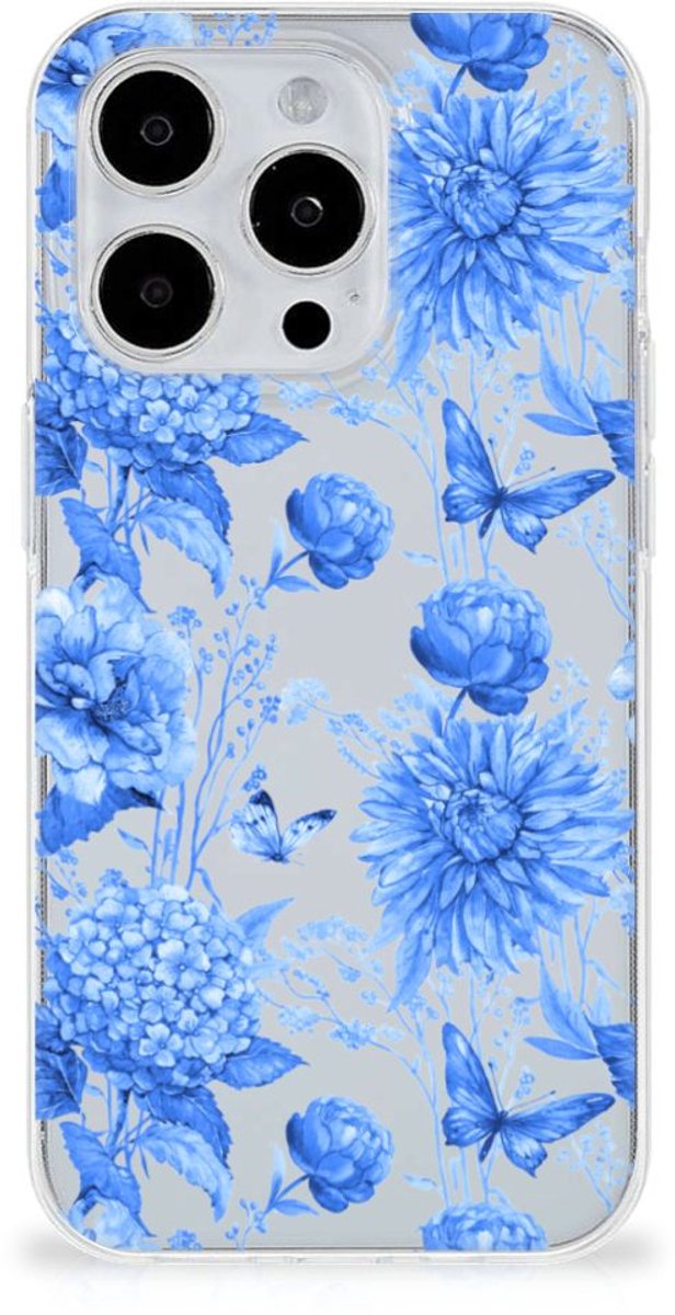 TPU Case voor iPhone 15 Pro Flowers Blue