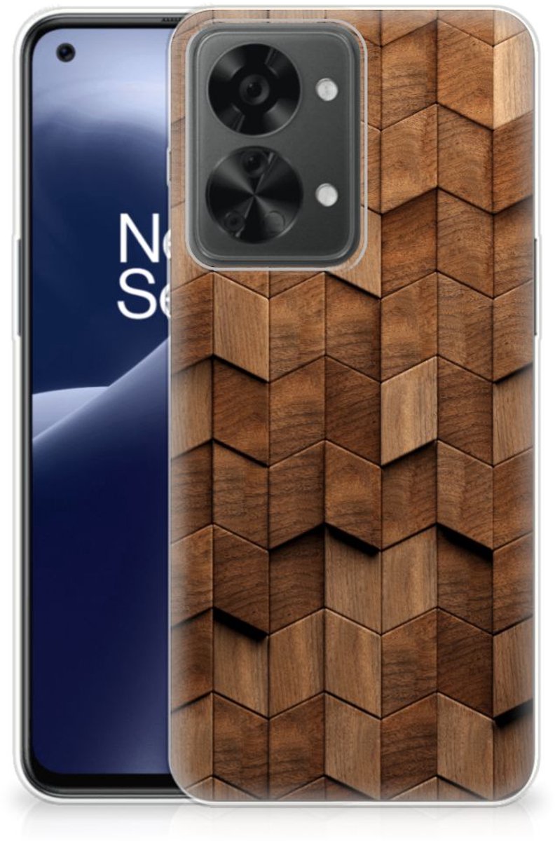 Bumper Hoesje voor OnePlus Nord 2T Wooden Cubes