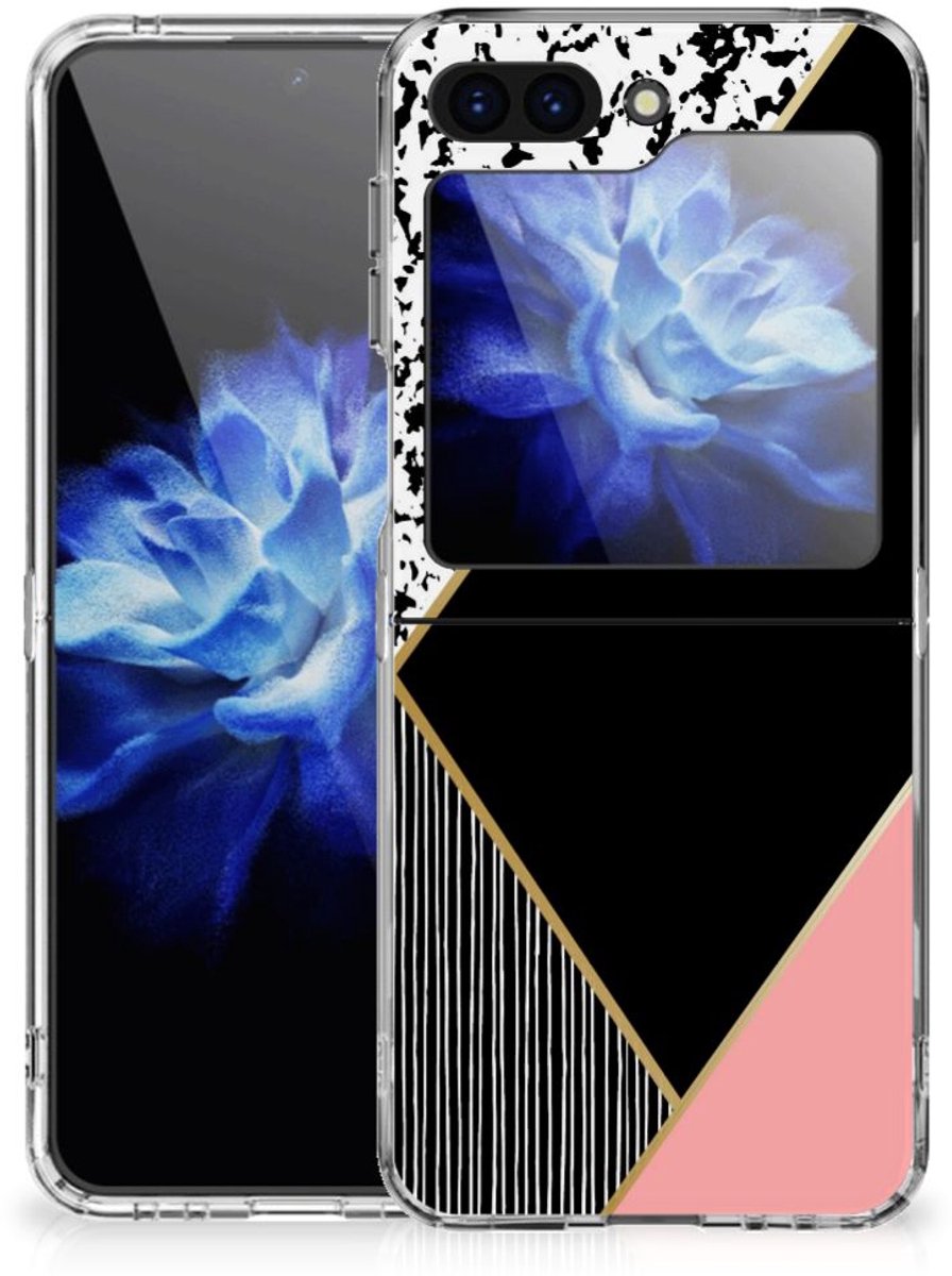 Samsung Galaxy Z Flip 5 TPU Hoesje Zwart Roze Vormen