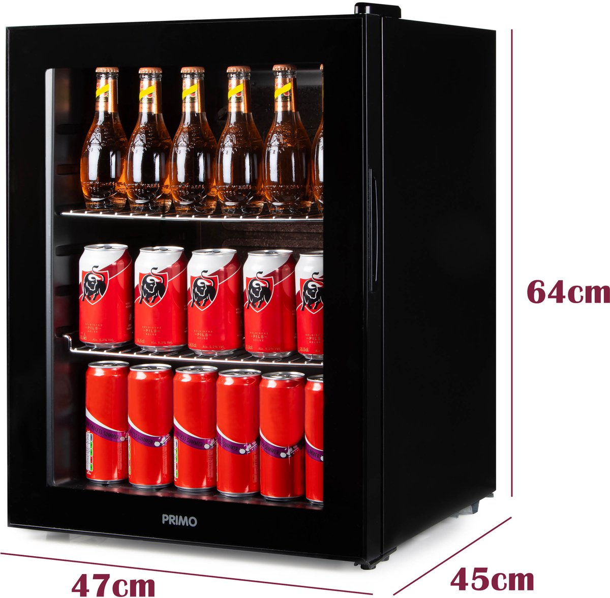 PRIMO PR179BC Drankkoelkast - Minibar - Mini Koelkast - Glazen deur - Vrijstaand - 60L - D - Zwart — afbeelding 4