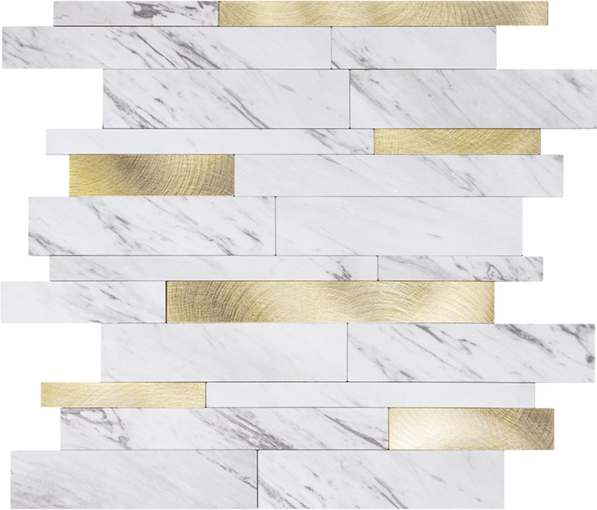 Zelfklevende Mozaïek Tegel - Afimona Alu Wildverband - Marmerlook Wit/Goud - 303x298x4mm