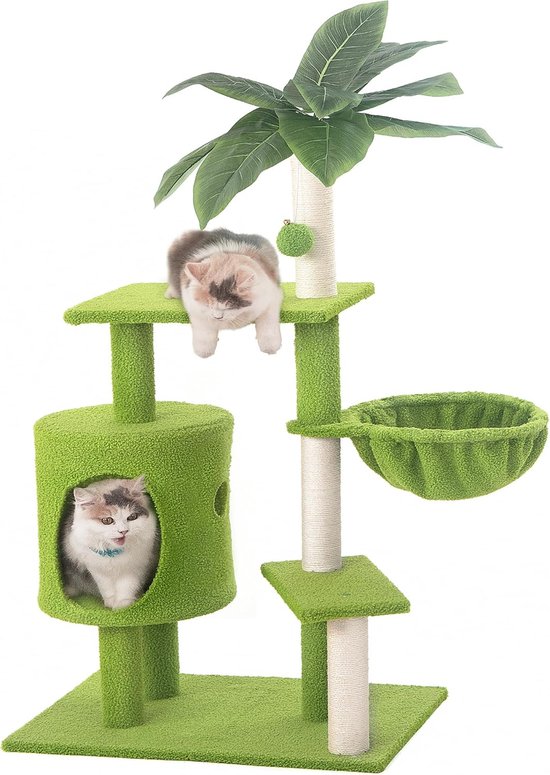 animal-design Kattenboom van ca. 70 cm, natuurlijke kattenton van waterhyacint, met 3 heerlijke holletjes (3 verdiepingen) en 1 ligvlak, 4 zachte kussens