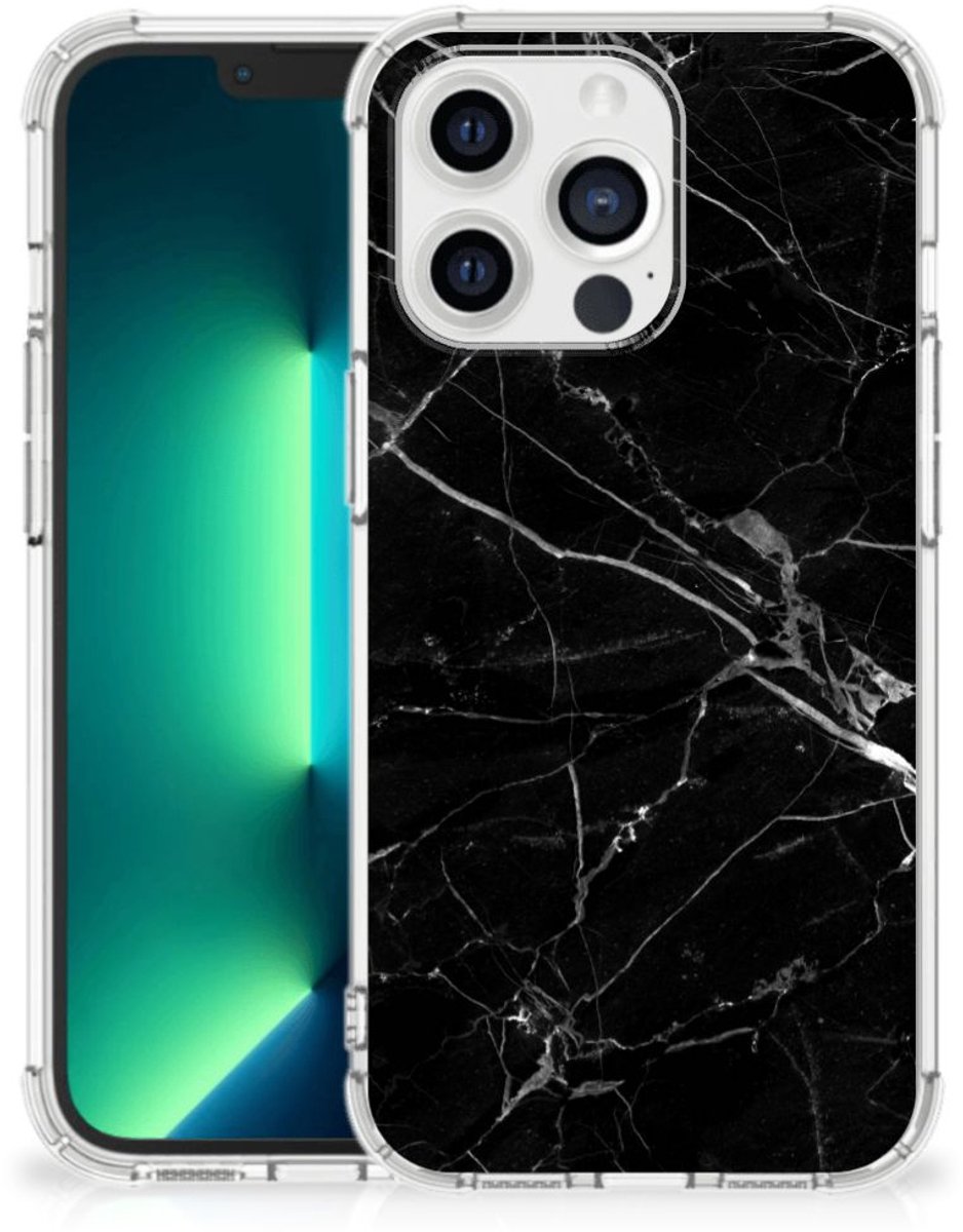 iPhone 13 Pro Max Anti-Shock Hoesje Marmer Zwart - Origineel Cadeau Vader