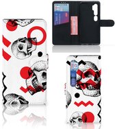Coque Xiaomi Mi Note 10 Pro PU Cuir Premium Flip Case pour Crâne Rouge