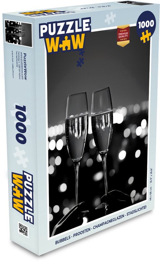 Puzzel Bubbels - Proosten - Champagneglazen - Stadslichten - Legpuzzel - Puzzel 1000 stukjes volwassenen