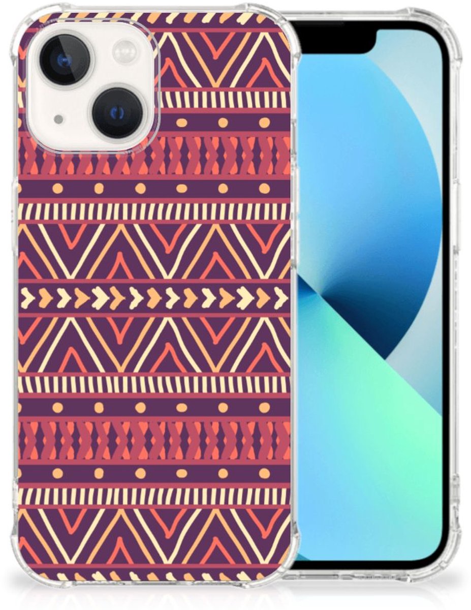 iPhone 13 Doorzichtige Silicone Hoesje Aztec Paars