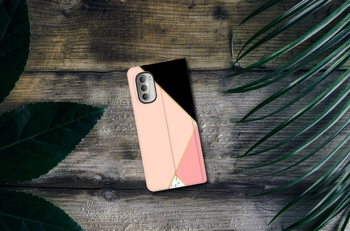 Motorola Moto G51 5G Stand Case Zwart Roze Vormen