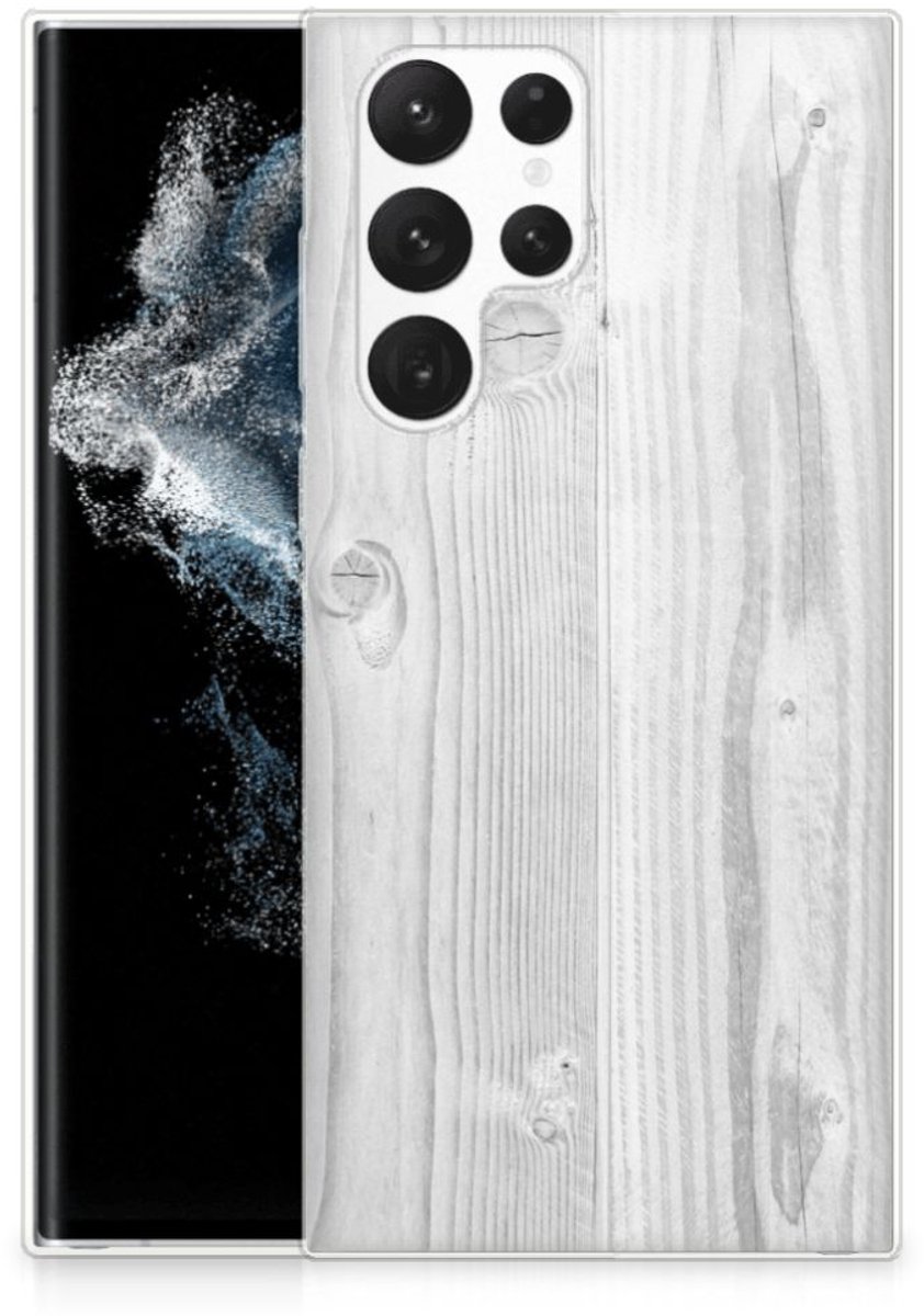 Samsung Galaxy S22 Ultra Bumper Hoesje White Wood