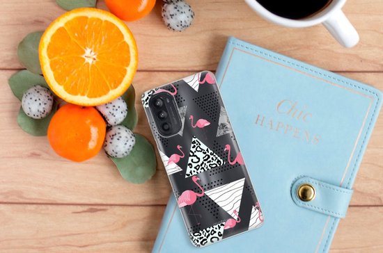 Jolie coque arrière en TPU Motorola Moto G52/G82, étui de téléphone portable, Triangle Flamingo transparent