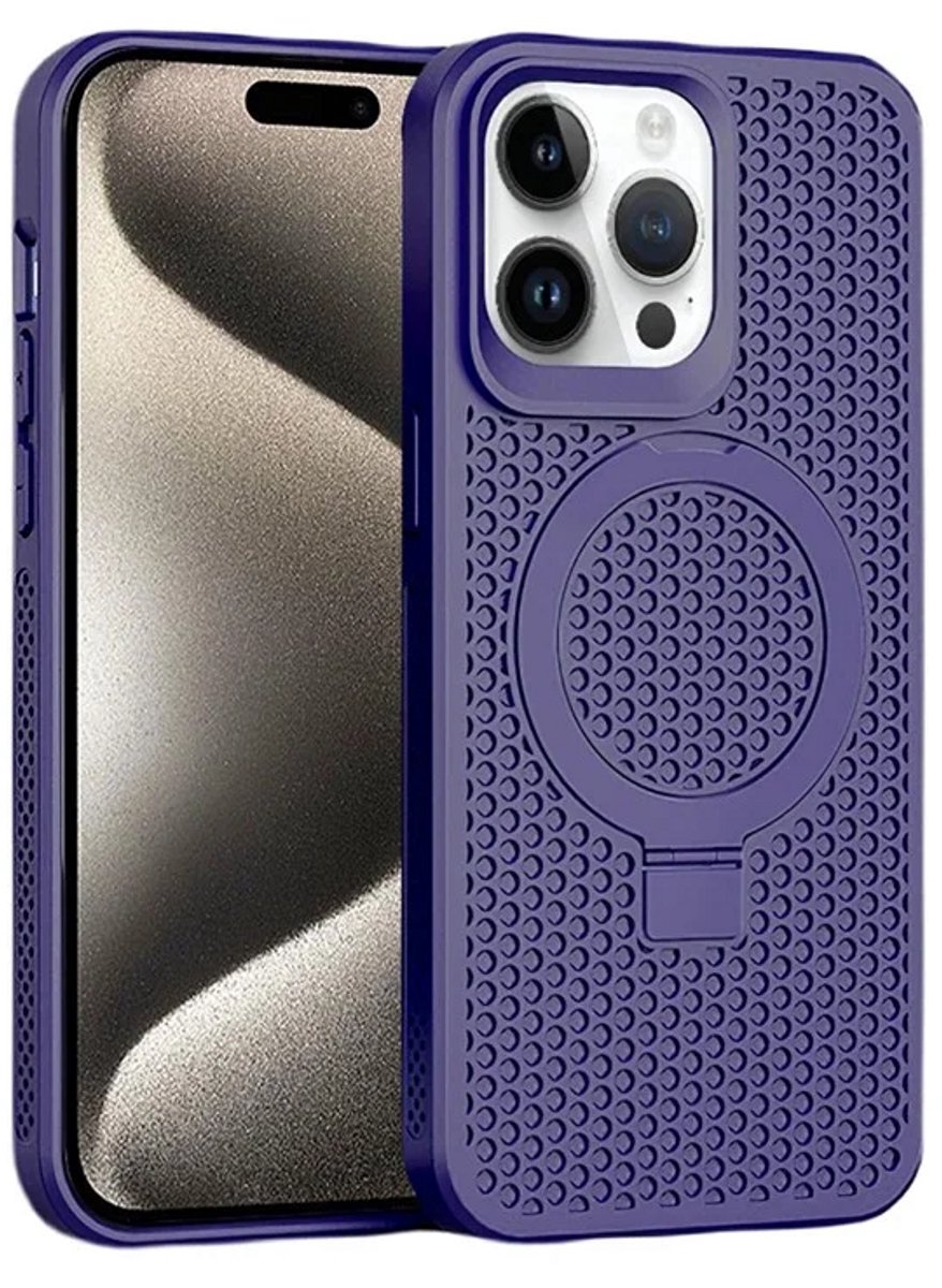 Cityhoesje - iPhone 15 Pro - Magnetic - Ring Holder Kickstand - Protective – Backcase - Paars