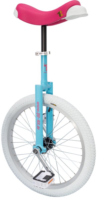 Qu-ax Luxus 20 inch eenwieler blauw met roze zadel