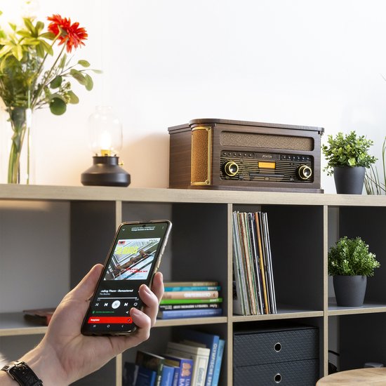 Retro platenspeler Bluetooth - Fenton Memphis - Met FM en DAB radio - Cassette speler - Donkerbruin — afbeelding 4