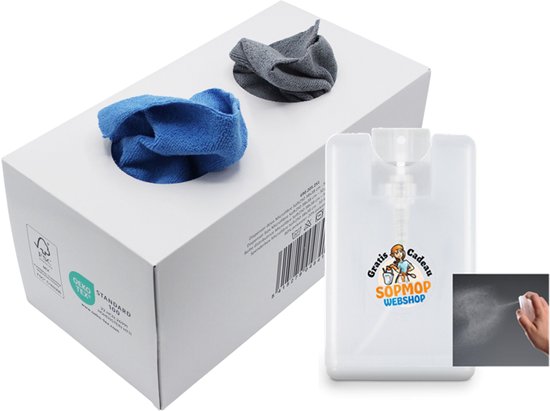 Chiffons en microfibre bleu/gris 38 x 38 cm, Boîte distributrice 50 pièces