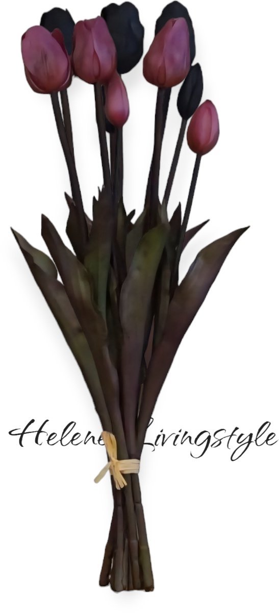 Countryfield Kunst tulpen-bloemen- kunst- voorjaar- Paars- Tulp Boeket Paars- Decoration4style - 47cm - 5 stelen - nep tulpen die net echt lijken - kunstbloemen