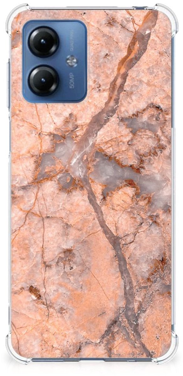 Motorola Moto G14 Anti-Shock Hoesje Marmer Oranje