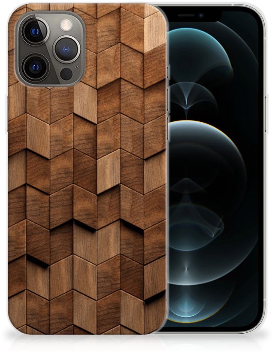 Back Cover voor Bumper Hoesje voor iPhone 12 Pro Max Wooden Cubes