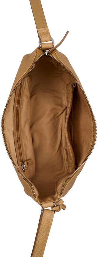 Lichtbruine Burkely crossbody tas van soepel leer, open met zichtbare binnenvakken.