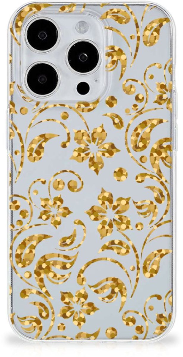 iPhone 15 Pro TPU Case Gouden Bloemen