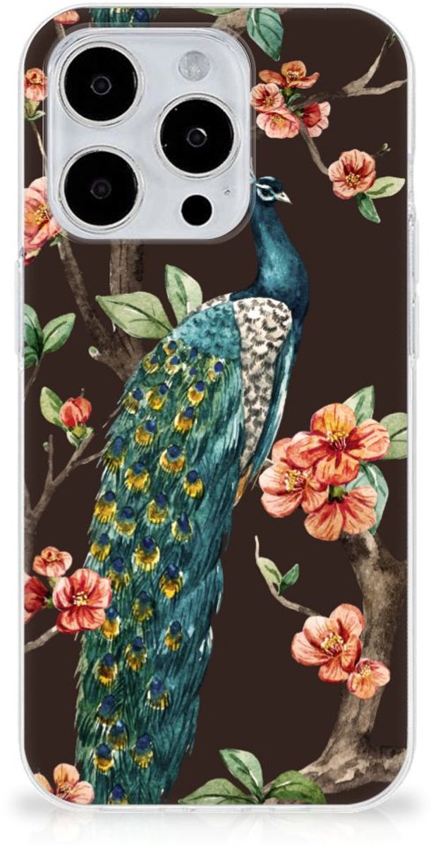 iPhone 15 Pro Max TPU Hoesje Pauw met Bloemen