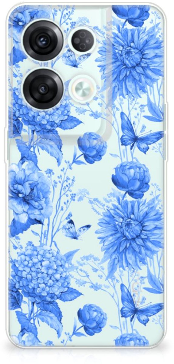 Back Cover voor TPU Case voor OPPO Reno8 Pro Flowers Blue