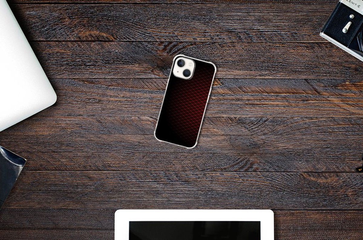 iPhone 13 Doorzichtige Silicone Hoesje Geruit Rood