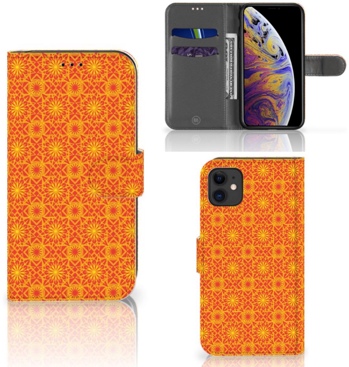 Book Case voor Apple iPhone 11 Telefoon Hoesje Batik Oranje