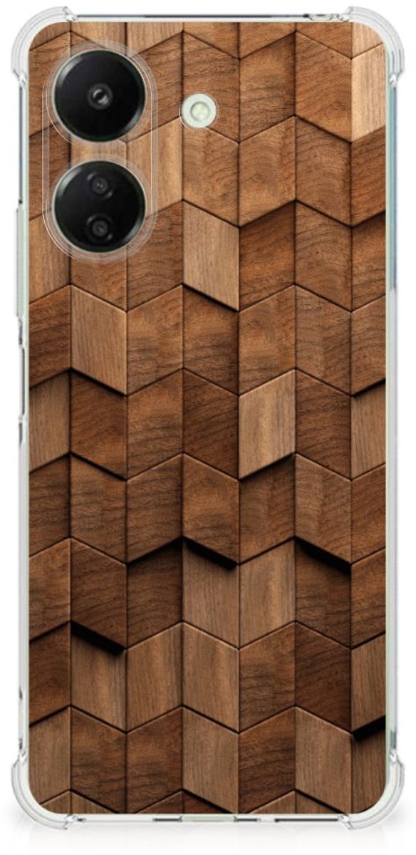 Stevig Telefoonhoesje voor Xiaomi Redmi 13C 4G Wooden Cubes