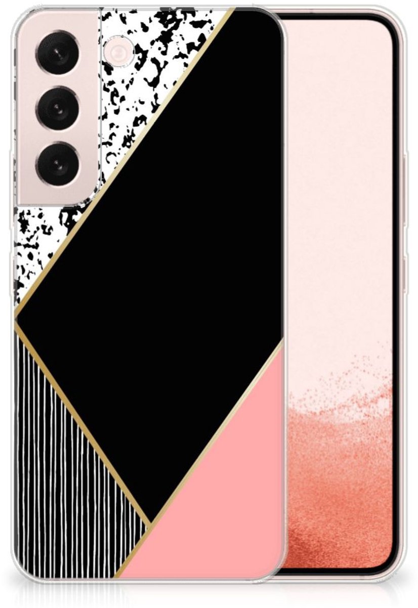 Samsung Galaxy S22 TPU Hoesje Zwart Roze Vormen