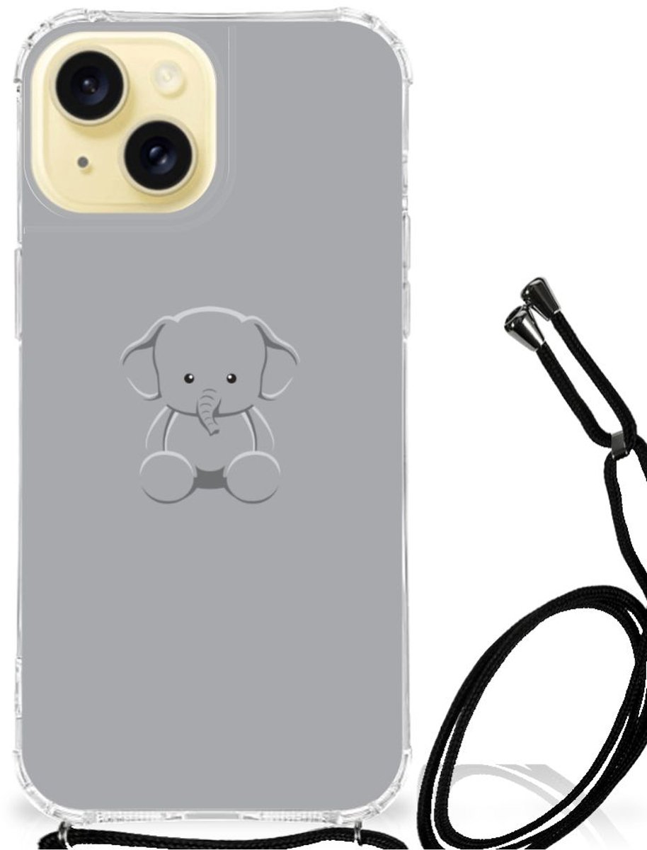 Apple iPhone 15 Stevig Bumper Hoesje Grijs Baby Olifant