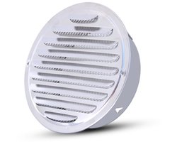Ventilatierooster - Rond Luchtrooster - roestvrij staal - Ventilatie Rooster - Schoepenrooster - 14.5 cm ø Buitenzijde - incl. Gaas - zilver - voor huisventilatie