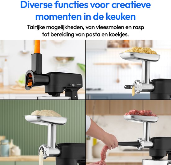 MEDION keukenmachine met vleesmolen (800 watt, gelijkstroommotor, roestvrijstalen kom van 4,6 liter, energiebesparend, zeer stil, digitaal sensor-touch-display, MD12600) Zwart van Medion — afbeelding 4