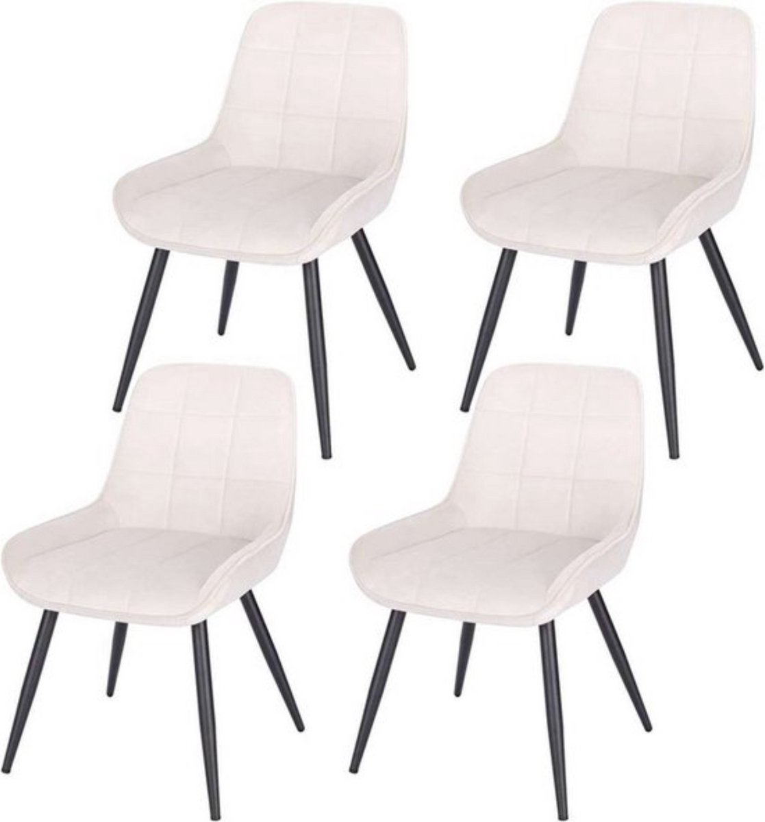 In And Outdoormatch Set van 4 velvet stoelen - zachte bekleding - ergonomisch & comfortabel - modern design - luxe uitstraling - crème - 52x51x81 cm