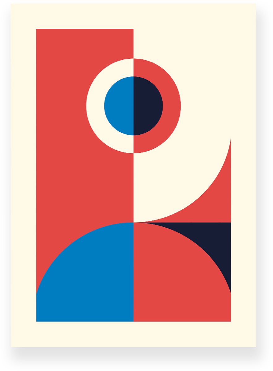 Yisual Poster 20x30 cm - Abstract Design - Beige - Rood - Blauw - Abstract - Vintage - Muurdecoratie - Wanddecoratie