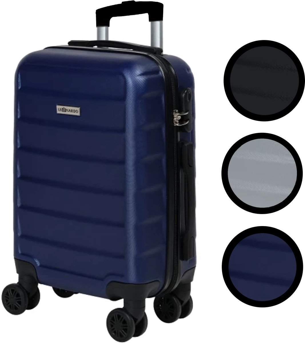 Leonardo Handbagage Koffer - Reiskoffer - Reis Trolley - met Kofferslot - 52 x 34,5 x 20 cm - Donkerblauw