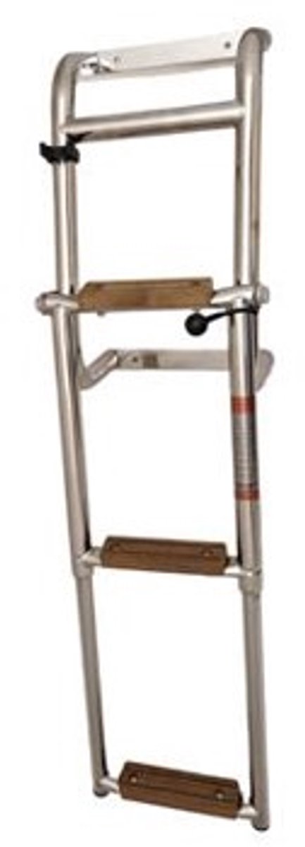 Hollex opvouwbare 3-treeds RVS Zwemtrap met Teak treden
