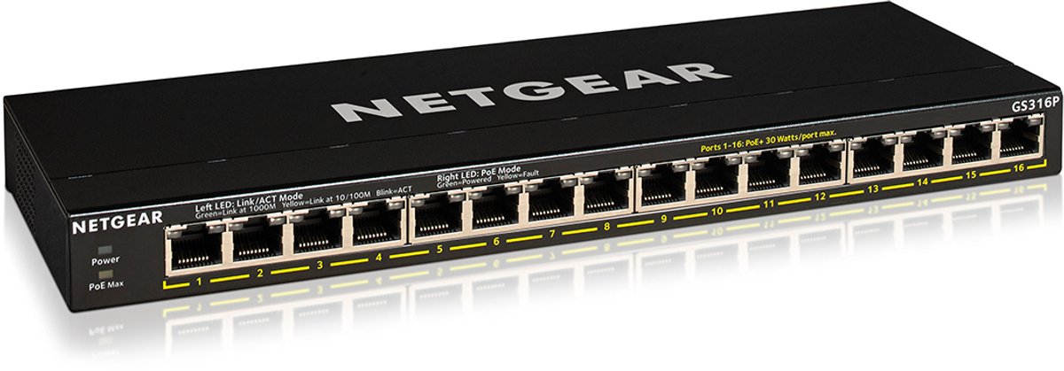 NETGEAR GS316P - Netwerk Switch - Unmanaged - 1 Gbps - PoE Switch - 16 poorten
