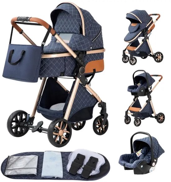 Kinderwagen 3 In 1 Opvouwbare Buggy - Blauw - Kinderwagen - €219,95