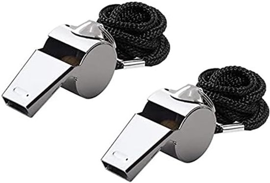 Set de 2 sifflets d'urgence en acier inoxydable - Sifflet en métal robuste avec cordon pour arbitres, entraîneurs, sauveteurs d'urgence , Basketbal , Voetbal