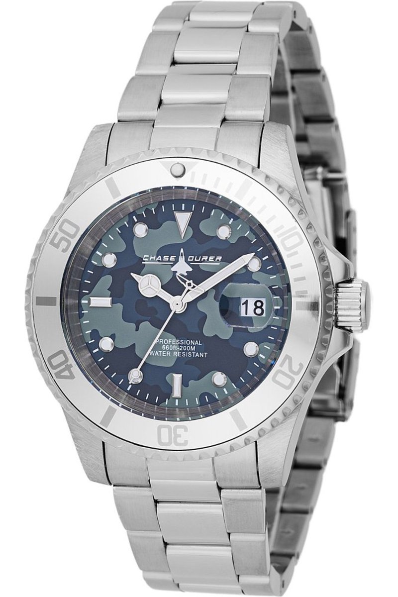 Chase Durer CDW-0130 Heren Horloge - Waterdicht - Analoog - Quartz Uurwerk - Roestvrij Staal met blauwe Wijzerplaat - 40mm