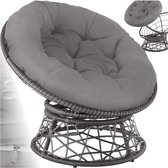 tectake® Papasan Stoel - Gezellige Draaistoel met Ronde Kussens - Comfortabele Rotan Stoel - Draaibare Loungestoel - Ronde Relax Rotan Rieten Stoel voor Woonkamer, Leeshoek, Lounge - grijs