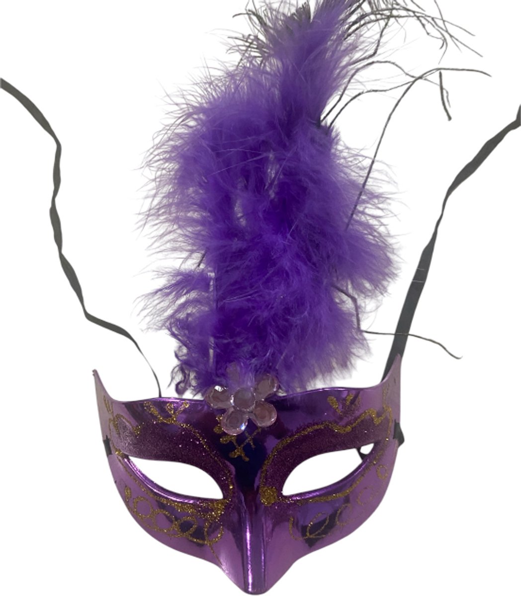Venetiaans Masker Rood met Grote Veer van Pauw
