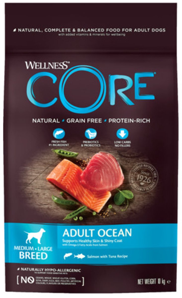 Wellness Core Grain Free Dog Ocean Zalm&Tonijn – Hondenvoer – 2x 10 kilo = 20 kilo