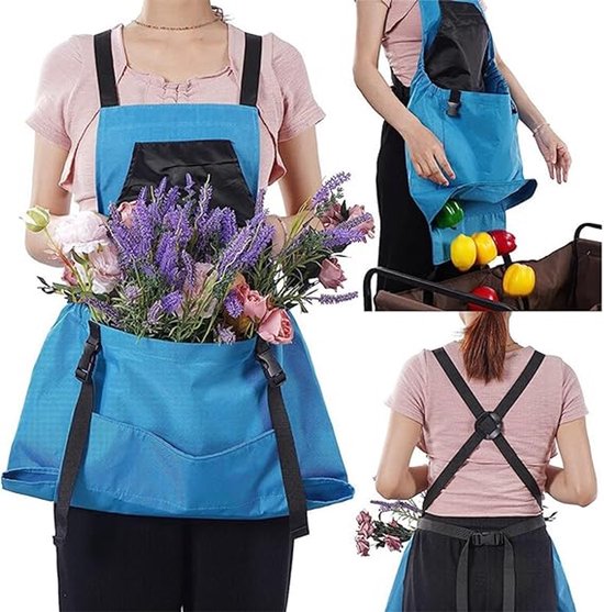 Tuinschort - Buitenplukschort - Tuinschort met zakken - Blauw - 50*60 cm - Verstelbare - Oxford doek - met opvouwbare zak - Moestuin - Oogstzak van Molino Media — afbeelding 5